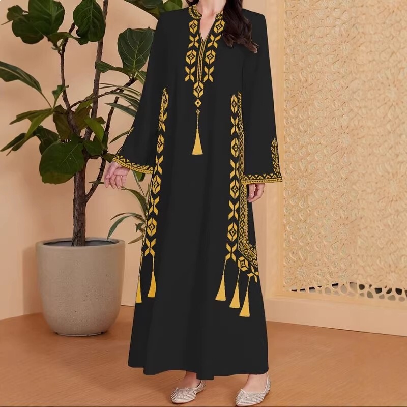 New Style V-Neck Printed Long Robe Loose-Fitting Women's Dress Turkish Dress New Style V-Neck Printed Long Robe Loose-Fitting Women's Dress Turkish Dress