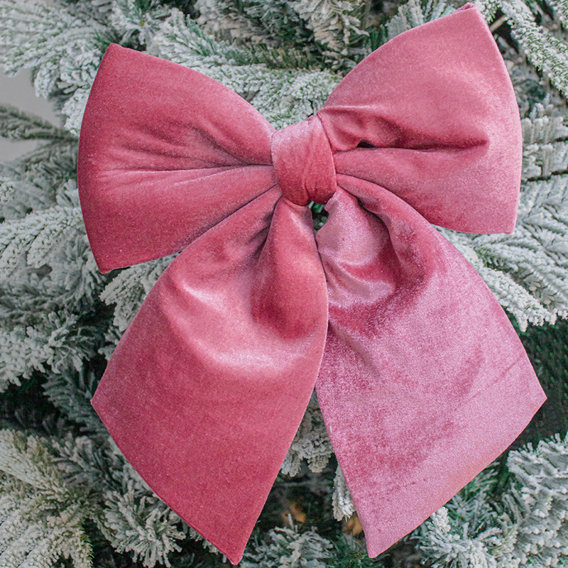 Decoraciones navideñas personalizadas de peluche arco grande colgante de árbol de Navidad arco de seda de oro suministros