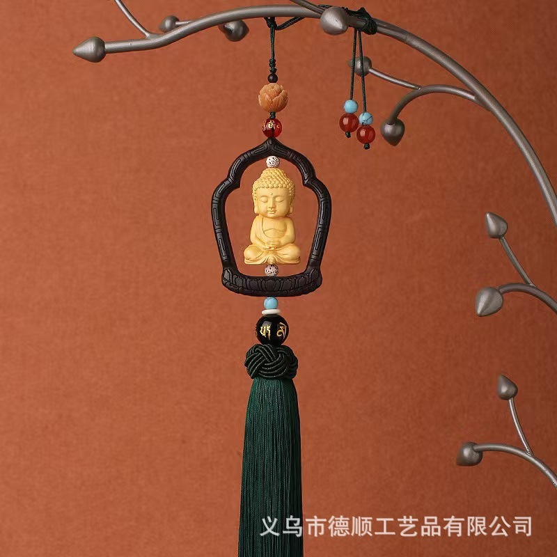 挂件高级感黄铜沙金汽车内吊饰如意平安锁车载后视镜装饰挂件批发|undefined