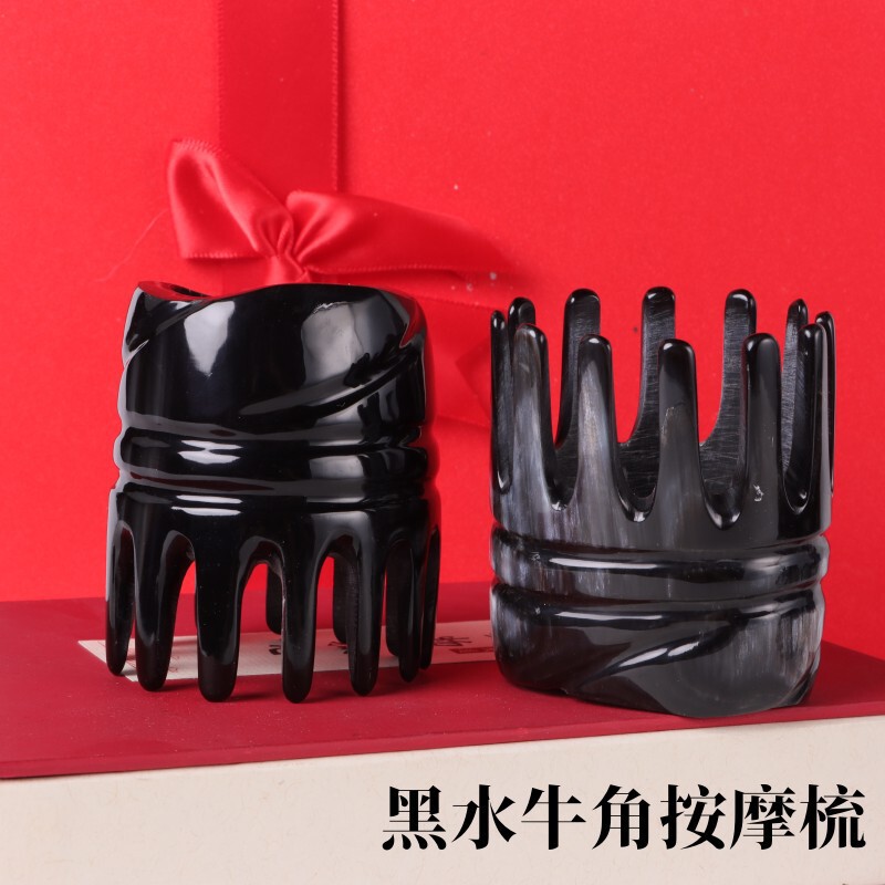 メーカー卸売り牛角黒花牛角洗頭櫛マッサージ頭治療櫛丸桶牛角洗頭櫛広歯櫛|undefined