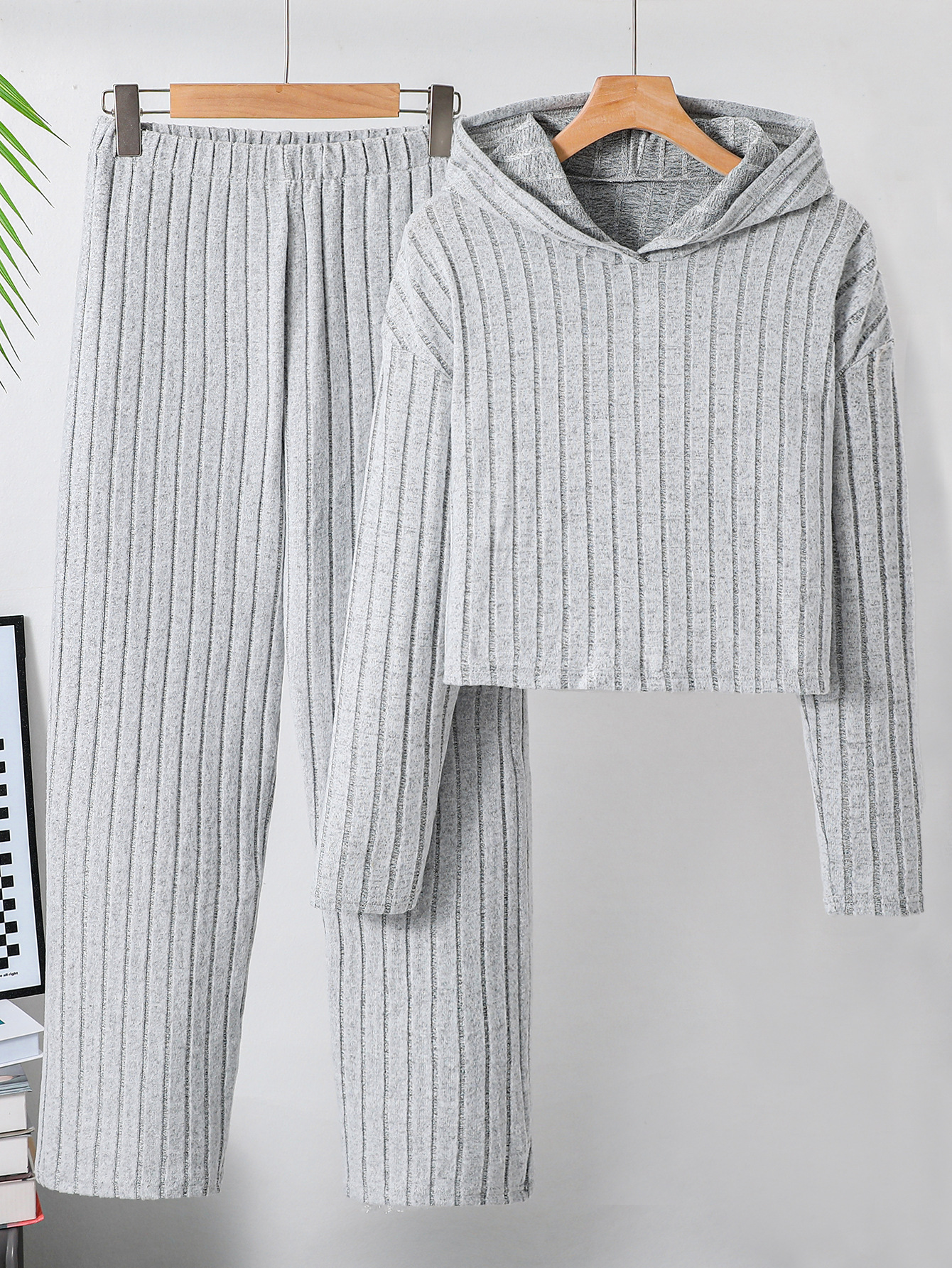 Traje de niña primavera de manga larga jersey casual de niña de punto lindo pantalones rectos suéter de niña traje de dos piezas