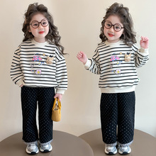 女童小鹿条纹卫衣2025秋季新款儿童韩版时尚中小童针织长袖打底衫