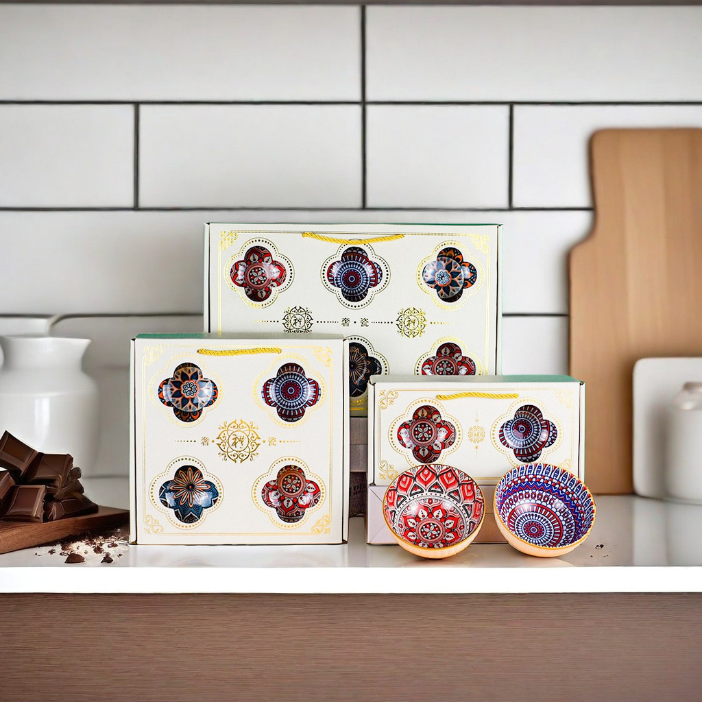 Japanese-style gift bowl ceramic tableware set company opening event gift promotional gift set wholesale ceramic rice bowl gift box