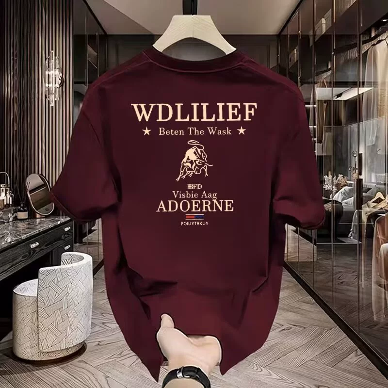 2024 новый американский прилив с короткими рукавами футболка с принтом алфавита для мужчин летом ins прилив свободный повседневный топ