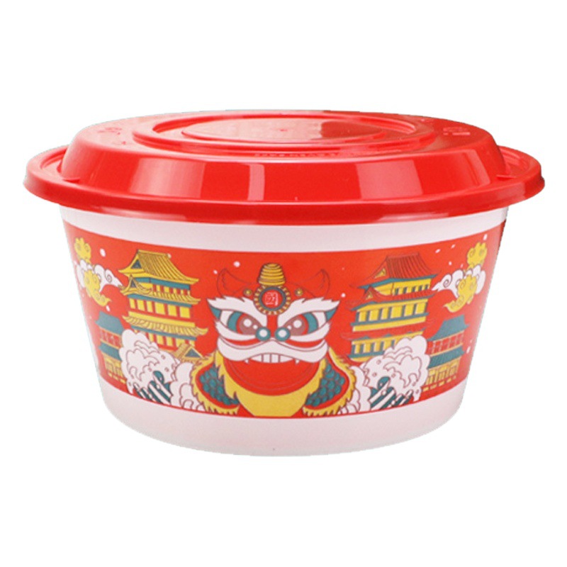 La marea nacional de Lvbaokang golpea la versión pública de la caja de empaque de fideos de caracol desechables 1200ml fideos de arroz tazón redondo para llevar