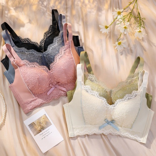 Adjustable big-breasted little girl bra without wires, push-up, traceless, sexy lace upper support underwear for women