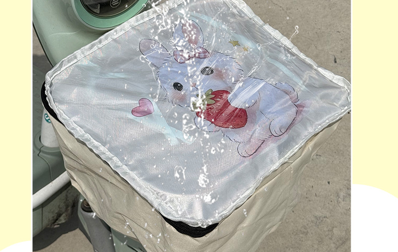 New electric bike front basket PVC waterproof cover, bicycle basket dust cover, cartoon-themed universal modification accessory