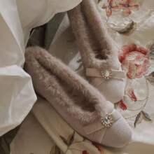 秋冬新款温柔水貂毛中古加绒搭旗袍高跟鞋法式复古小众毛毛单鞋女