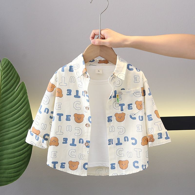 Boys' Shirts, Spring Cotton Shirts for Baby Boys, Spring and Autumn Long-Sleeved Shirts, Stylish Spring Clothes for Infants and Children, Handsome Jackets for Little Kids