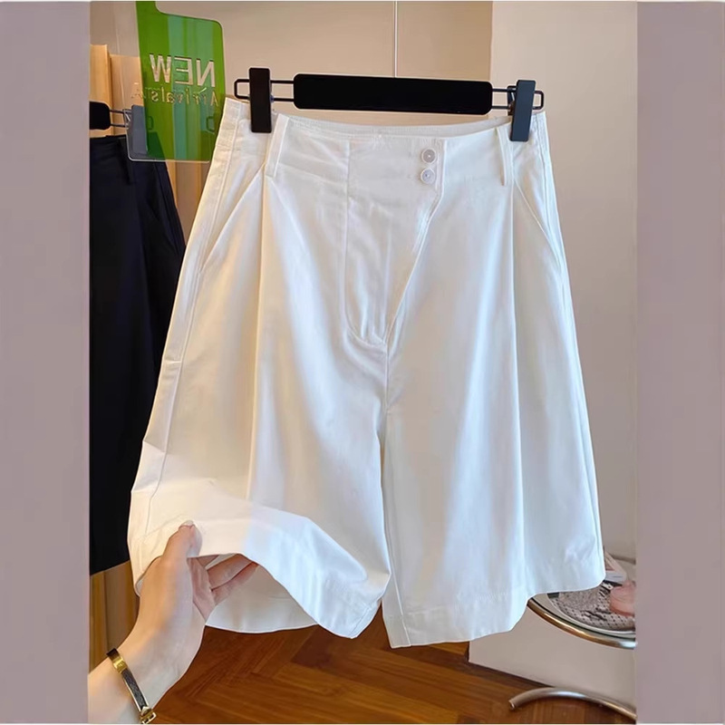 Commuter Style High-Waisted Solid Color Wide-Leg Shorts for Women, Summer 2026, Plus-Size Loose Thin Cool Five-Point Cargo Shorts