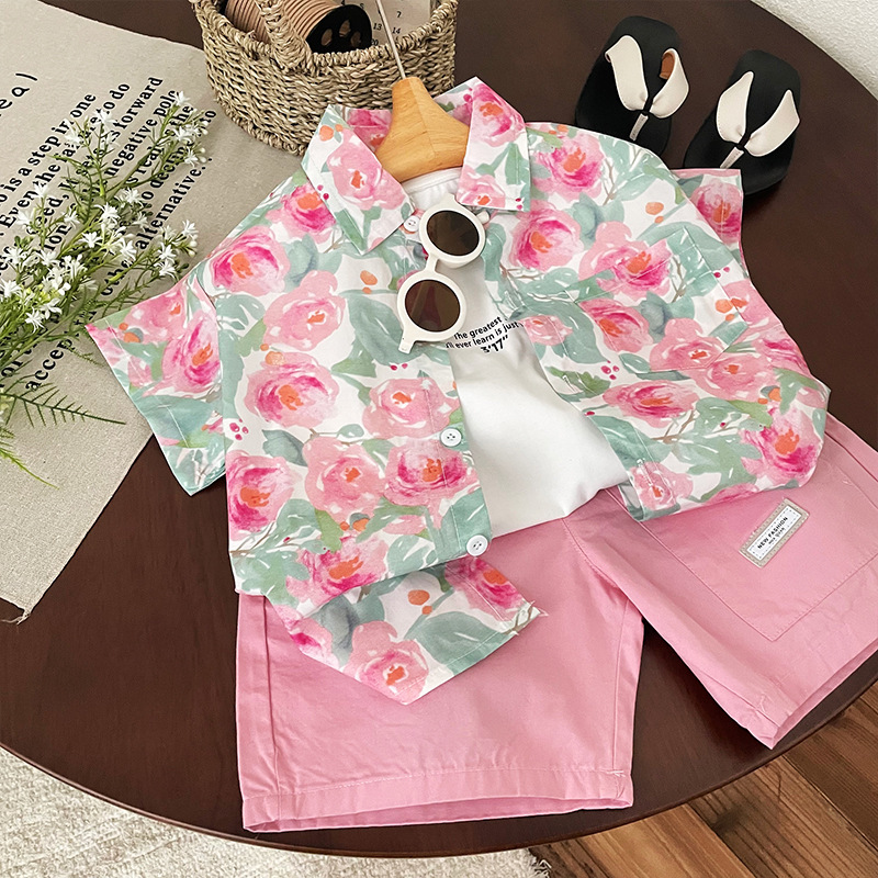 Boys' Short-Sleeved Shirts, Summer Clothes, Hong Kong Style Baby Half-Sleeved Tops, Summer Kidsren's Shirts, Thin Beach Clothes, Vacation Style