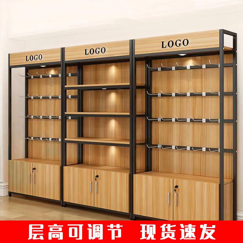 超市展示架货架便利店零食化妆品样品多层产品收纳置物展示柜钢木