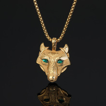 欧美跨境专供不锈钢北欧神话维京狼头吊坠镀金项链男女饰品批发