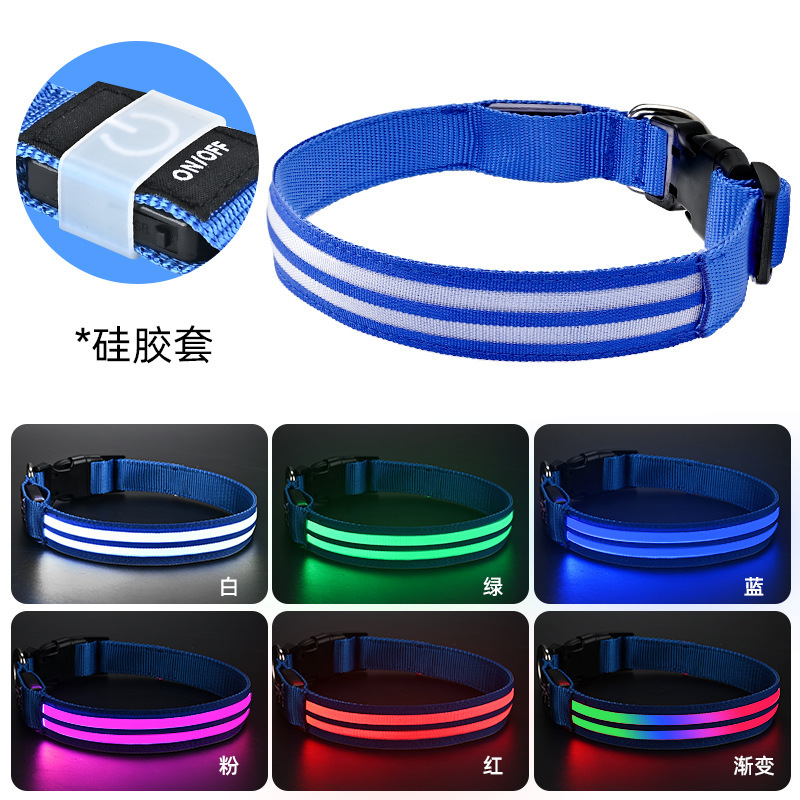 发光狗项圈双光纤宠物项圈夜间遛狗夜光宠物用品犬用颈圈带灯充电|undefined