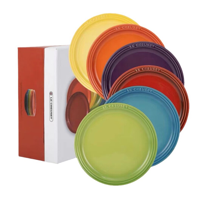 Rainbow Color Ceramic Steak Plate Set Home Breakfast Round Plate Fruit Plate Salad Western Food Baking Snack Plate