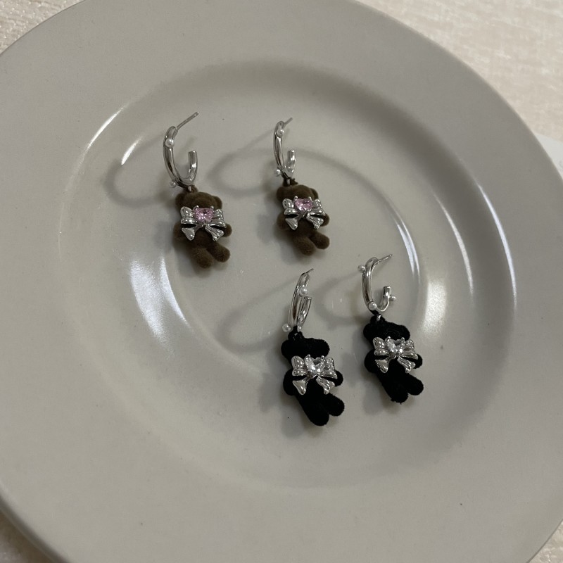 Cute black fashionable trend small design cartoon earrings with bow