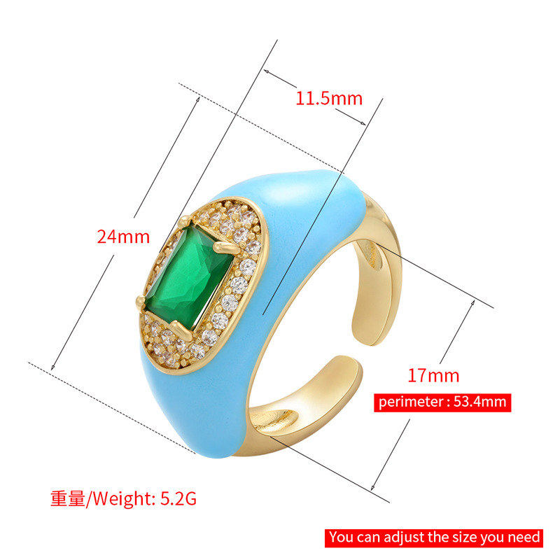 Retro Style Vintage Color Drop Oil Zircon Emerald Opening Adjustable Copper Ring Wholesale Nihaojewelry