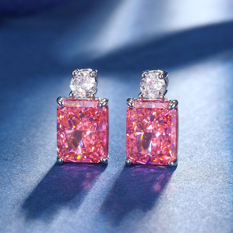 Otoño e invierno nuevo Zhuang Sheng joyería traje alto carbono diamante hielo flor corte cobre incrustaciones profundo Rosa diamante traje principal piedra 8*10