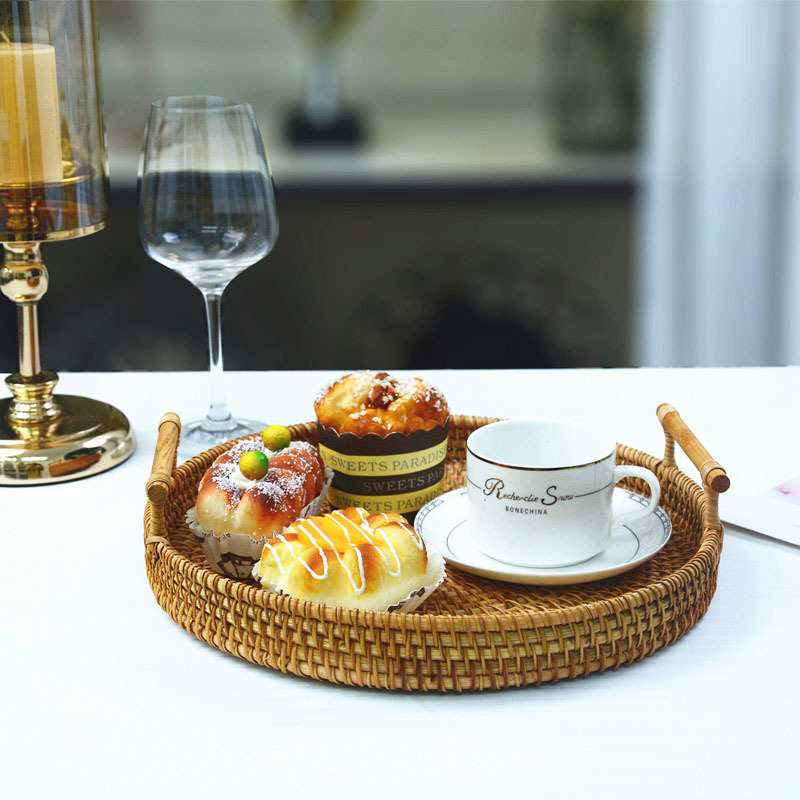 Vietnamese rattan storage basket portable bread snack tray fruit basket snack candy bread basket steamed bun storage tray