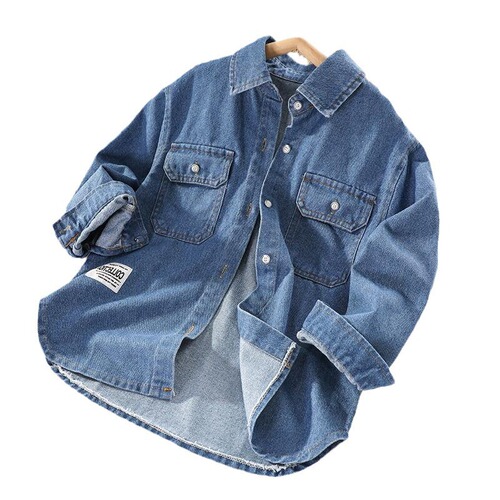 Boys' denim shirt stylish children's long-sleeved shirt Korean version middle and large children spring boys' Hui Ba Ji season top