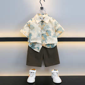 男童夏装短袖套装2025新款儿童新中式国风衬衫宝宝夏季汉服两件套