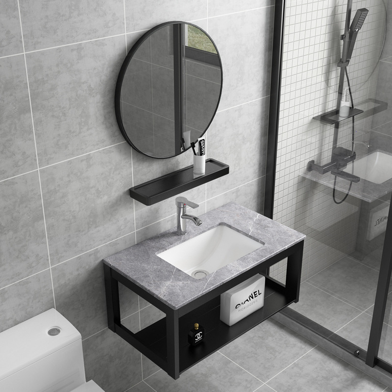 Wall-mounted wash basin cabinet combination wash basin small apartment rental house bathroom wash basin ceramic integrated basin Wall-mounted wash basin cabinet combination wash basin small apartment rental house bathroom wash basin ceramic integrated basin