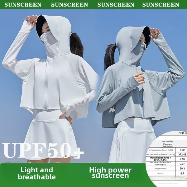 Black Rubber Brim Ice Silk Face Mask for Women Upf50 Outdoor Uv Protection Sun Protection Clothing Jacket Breathable Quick-Drying Sunshade
