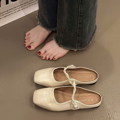 French Marie Jane Baotou Half Slippers Women's Shoes External Wear 2025 New Spring and Summer Flat Quality Half Support Single-layer Shoes