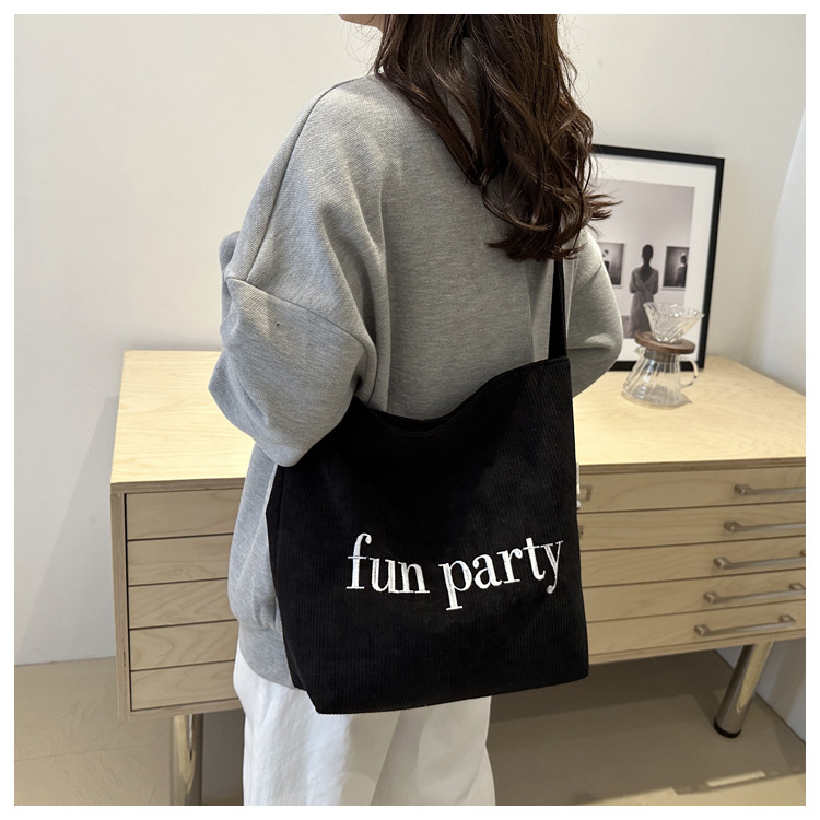 Simple hand-held corduroy large-capacity daily casual work single-shoulder bag, niche tote bag, fashionable canvas bag undefined