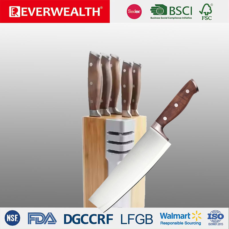 不锈钢套刀刀具套装高档厨房用品钢头实木厨师刀带木质刀座收纳