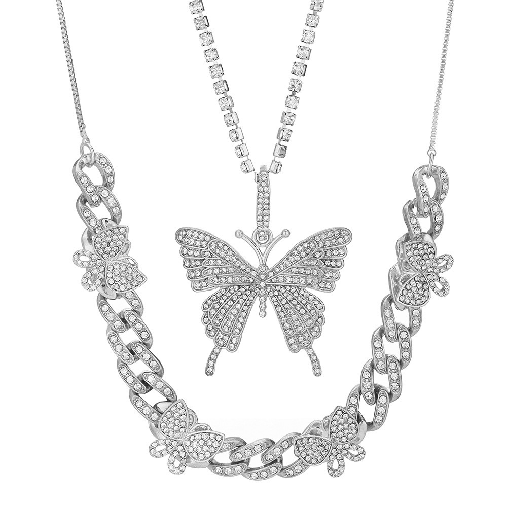 Retro Fashion Butterfly Multi-layer Inlaid Rhinestone Necklace Wholesale Nihaojewelry display picture 1