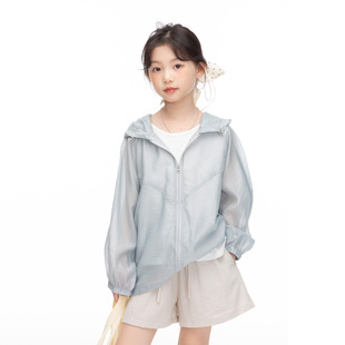 Girls' Thin Breathable Sun Protection Clothing 2025 Summer Kidsren's Medium and Large Kidsren's Anti-Uv Lightweight Sun Protection Clothing Tops Trendy