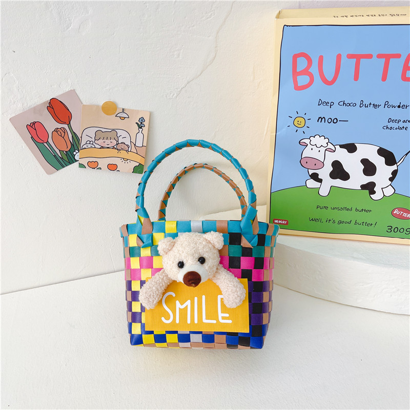 2023 Nueva Chica frito de la calle cesta de verduras bolso tejido PC bolso tejido de color portátil cesta de dibujos animados lindo bolsa de playa