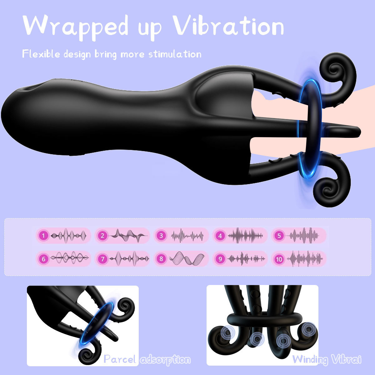 Tentacle Vibrating Penis Trainer Ring with 10 Frequencies and Tongue-Licking Prostate Stimulation — detail image 10