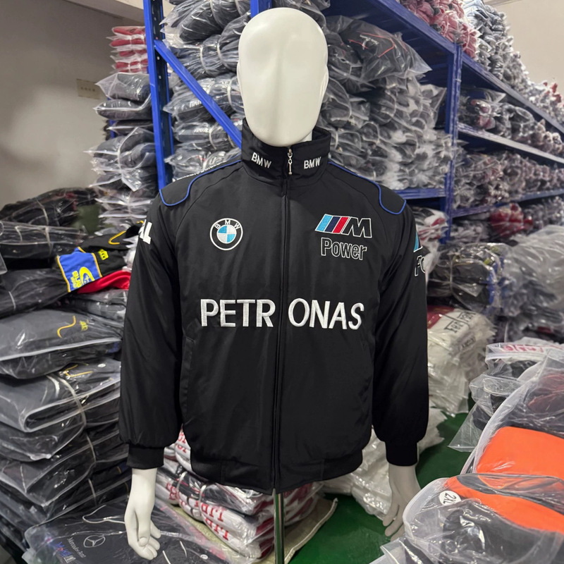 BMW Heavy Industry Embroidery F1 Racing Jacket Autumn/Winter Padded Motorcycle Jacket for Men and Women, Loose Stand-up Collar Custom Jacket