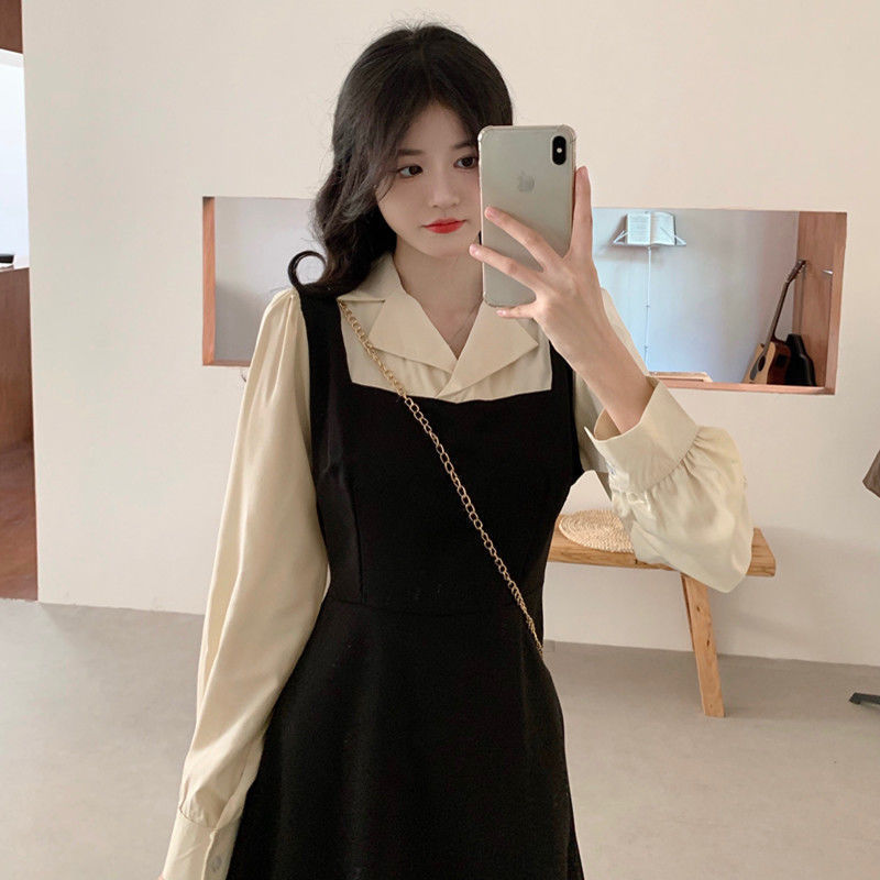 2025 Spring New Long Sleeve Dress Women's Spliced Fake Two-Piece Casual Female Student French Niche Skirt 2025 Spring New Long Sleeve Dress Women's Spliced Fake Two-Piece Casual Female Student French Niche Skirt