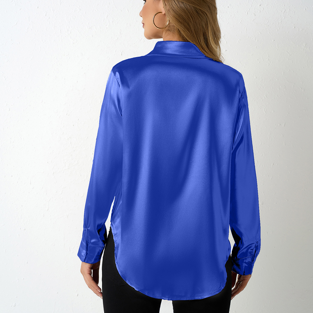 Abbigliamento donna Camicia in raso da donna Cardigan con scollo a V Top ampio Design semplice Moda per occasioni formali e casual Per donna_voghion.com