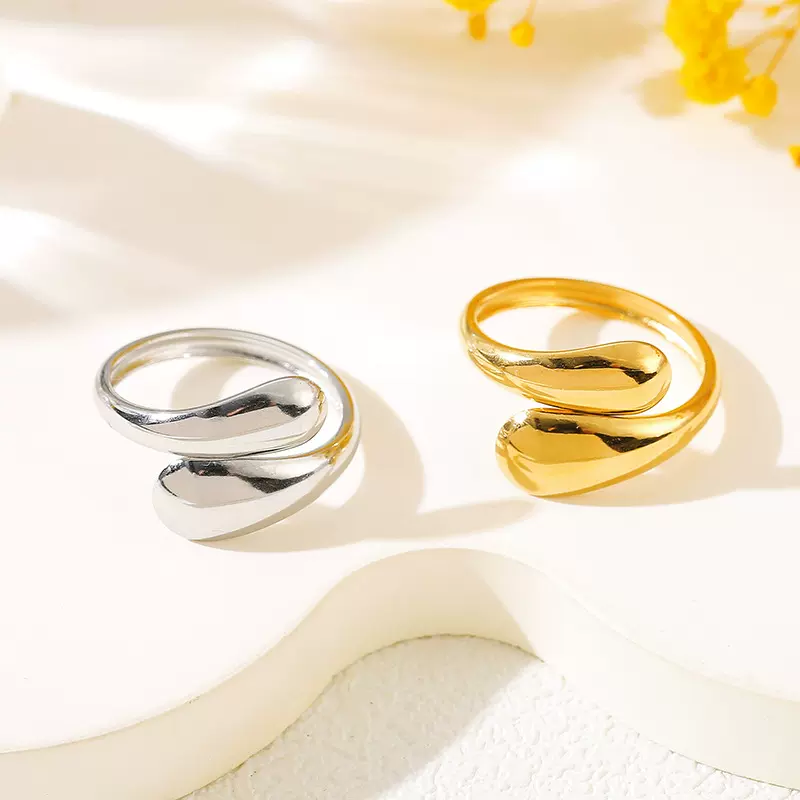 欧美开口不锈钢戒指弧面水滴冷淡风钛钢指环小众设计感气质欧版