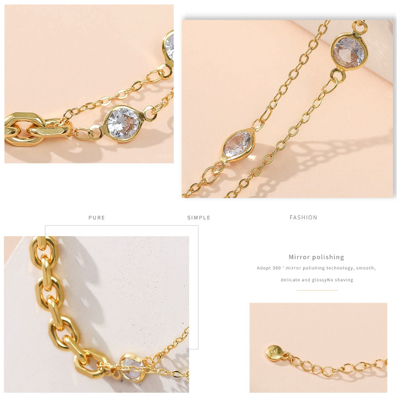 18K fashion inlaid rhinestone multilayer copper bracelet wholesale nihaojewelry