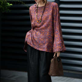 26春季新款玫瑰提花搭配油画感东方水墨的写意感打底防晒空调衬衫