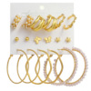 Retro earrings from pearl, golden set, European style