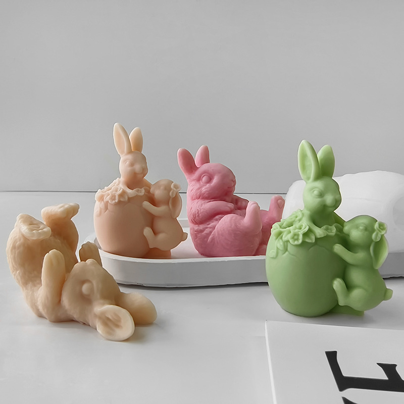 Jiahui conejo molde huevo de Pascua conejo yeso adornos molde de silicona