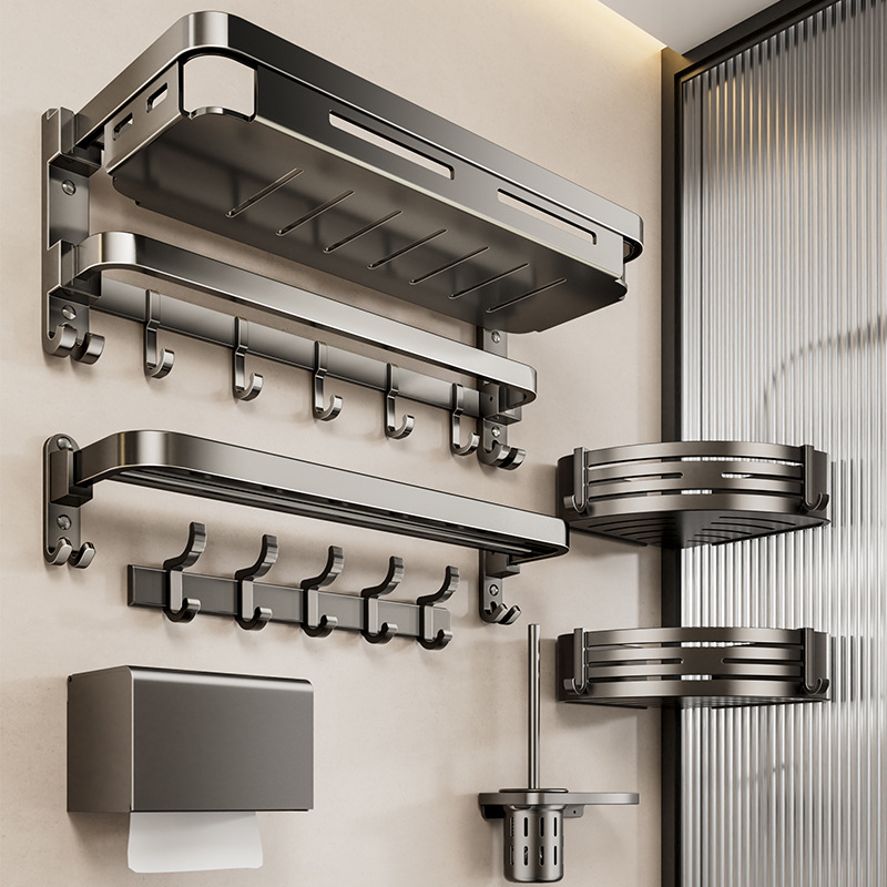 Toilet Towel Rack Punch-free Thickened Space Aluminum Rack Bathroom Folding Mesh Basket Towel Rack Bathroom Storage Rack