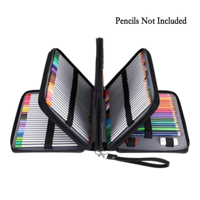 Bolsa de lápiz transfronteriza Amazon PU bolsas de papelería estudiantes 200 agujeros bolsas de pintura de arte almacenamiento cortina de lápiz estilo europeo y americano