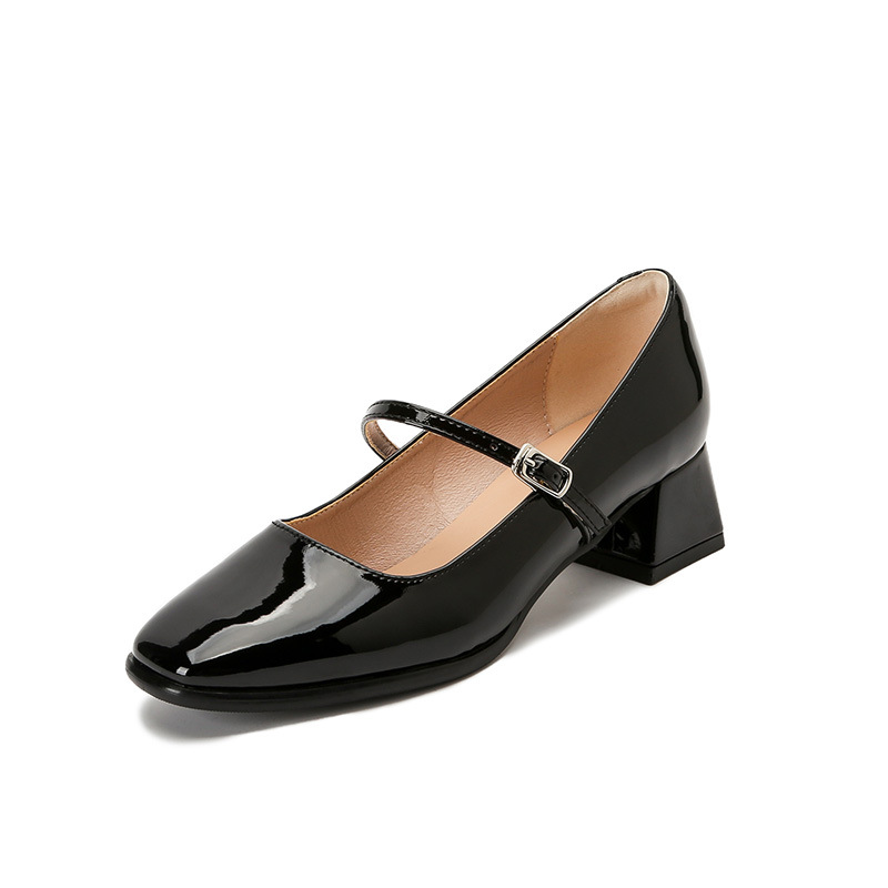 Zapatos individuales de cabeza cuadrada para mujer, charol de tacón grueso con estilo nocturno, estilo francés retro jk Mary Jane zapatos de cuero para mujer 6165