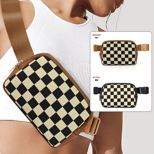 in stock lulu Plaid Checkerboard Bag Waist Bag Nylon Chest Bag Outdoor Sports Running Lulu Crossbody Women