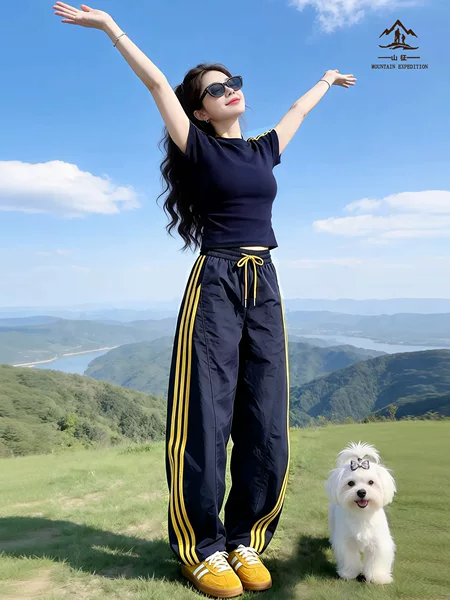 Quick-Dry Sports Pants for Women 2026 New Summer Thin Style Petite American-Style Striped Cargo Pants Wide-Leg Versatile Pants