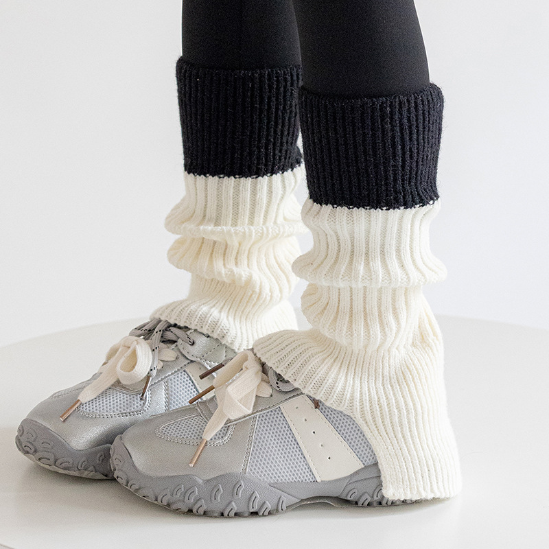 Botas de algodón para niños calcetines de mujer color contrastante calcetines de pantorrilla de empalme japonés retrógrado delgado otoño y invierno coreano chicas calcetines de pila