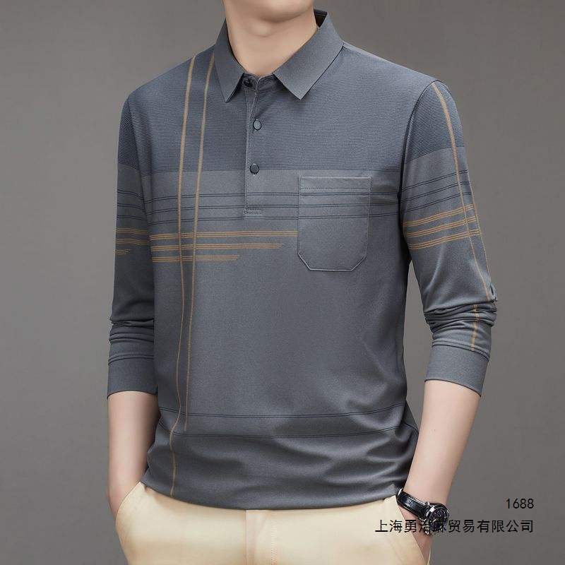 Middle-aged and elderly men's spring and autumn classic long-sleeve POLO shirt, dad's style, with real pockets, loose fit, in stock Middle-aged and elderly men's spring and autumn classic long-sleeve POLO shirt, dad's style, with real pockets, loose fit, in stock