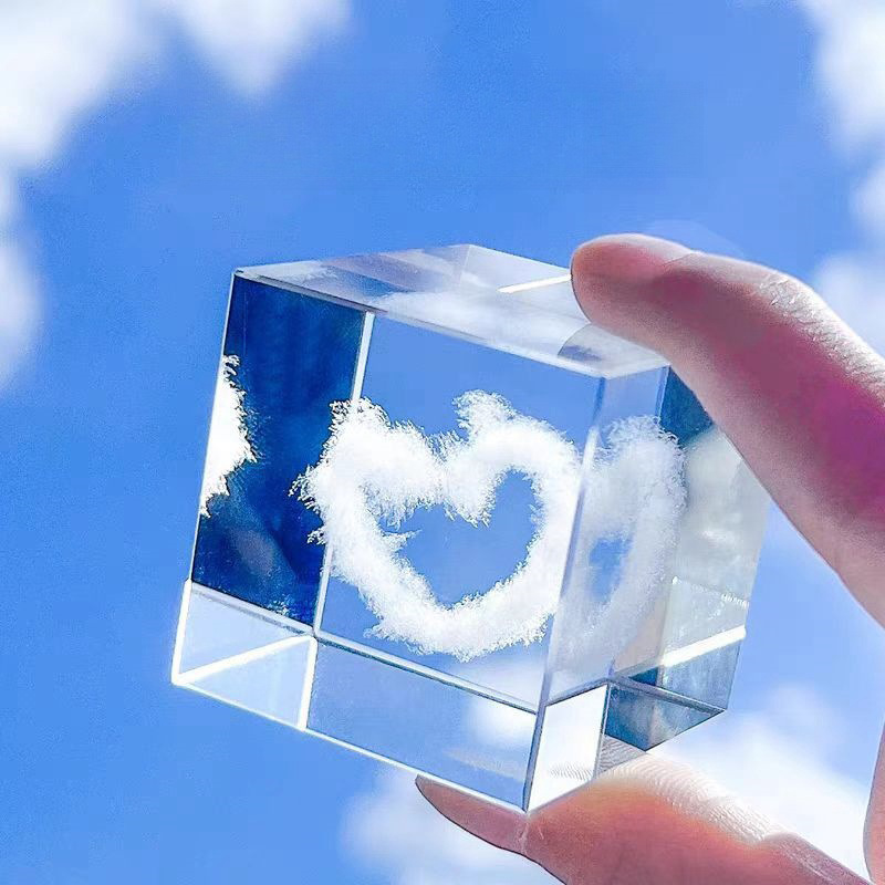 3Dクリスタルクラウドキューブデスクトップオーナメント、雲を採用、ニッチな高級ホリデーヒーリング雰囲気ナイトライト|undefined